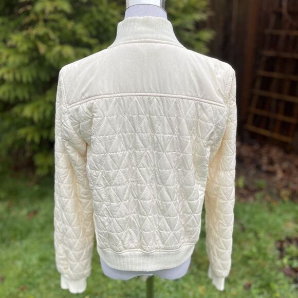 Prana Diva Bomber Jacket Ivory Sherpa Lined Quilted Zip Medium - Picture 6 of 8